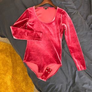 J. Crew Mercantile Deep Pink/Red Velvet Bodysuit